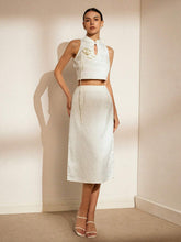 Chinese Style 3D Floral Jacquard A-Line Skirt Set For Women